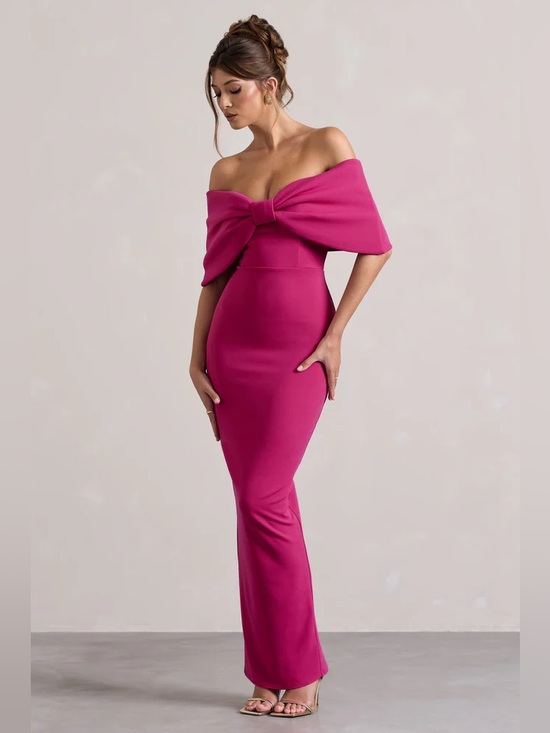 Club L London Dresses & Skirts - Club L London CORNELIA Hot Pink Strapless Maxi Dress With Oversized Bow NWT 10